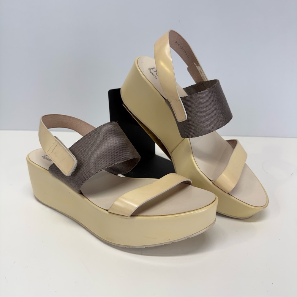 PEDRO GARCIA Cream and gray sling back platform sandals size 8.5